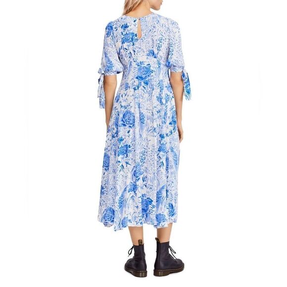 Free People Forever Always Floral Midi Dress Cold Shoulder Boho Size 2 - Picture 5 of 14